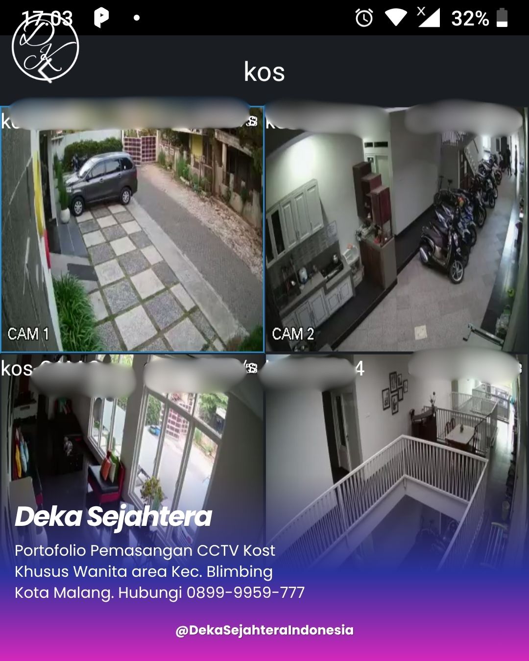 Pemasangan CCTV Kost Wanita Blimbing Malang