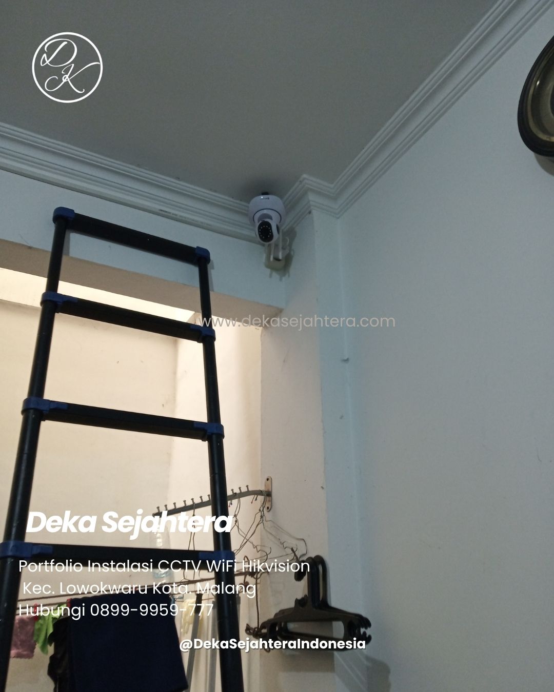 Teknisi Deka Sejahtera memasang CCTV WiFi Hikvision di laundry Bendungan Sutami Malang