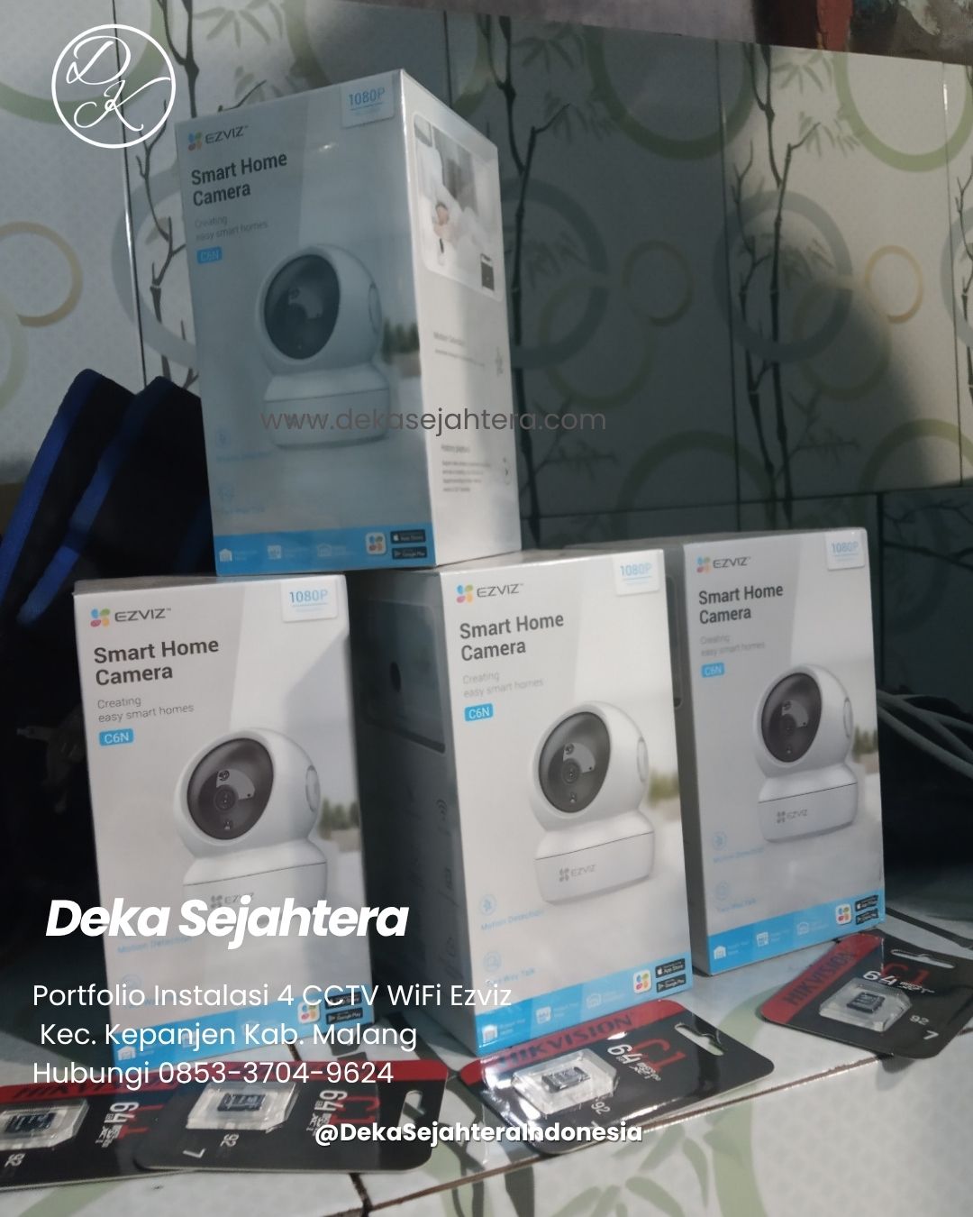 Instalasi 4 kamera CCTV WiFi Ezviz di rumah wilayah Kepanjen Kabupaten Malang