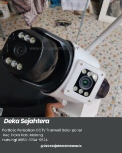 Pemeriksaan konektor input daya CCTV solar panel Franwell yang tidak terpasang sempurna