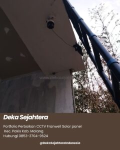 Teknisi memeriksa sambungan power supply kamera CCTV tenaga surya